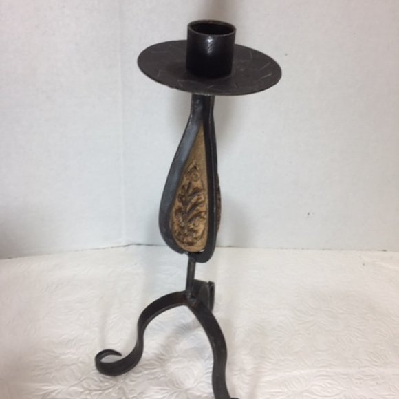 VTG Wrought Iron Carved Seed Pod Candleholder Hand Forged Black Metal Gothic - Picture 8 of 9